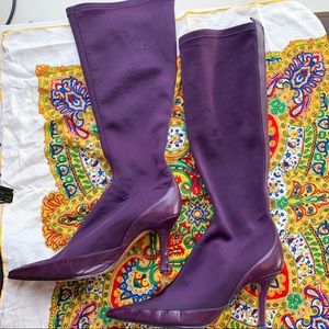 purple leather strechy boots